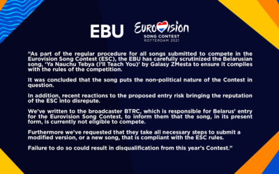 Dichiarazione EBU sulla partecipazione bielorussa all’Eurovision 2021